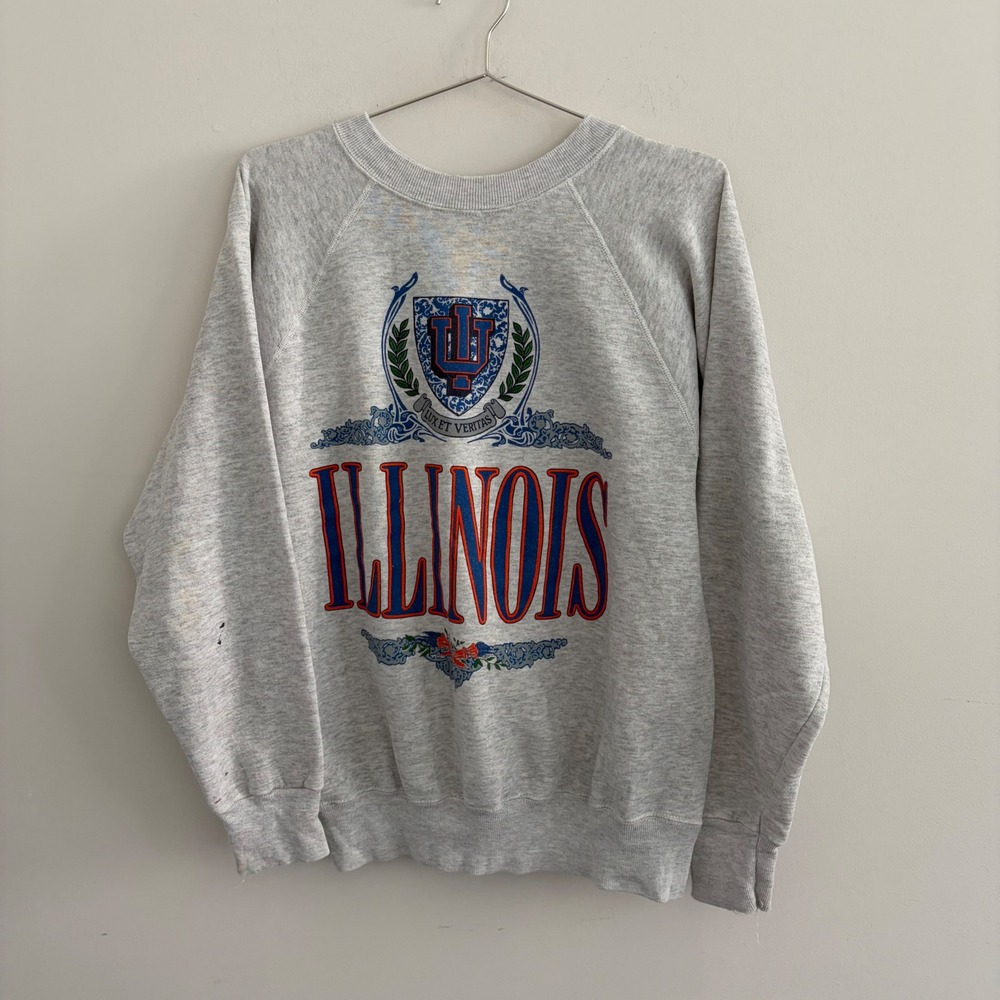 Vintage Ultra Sweats Illinois Fighting Illini Crewneck Sweatshirt Grey Large USA